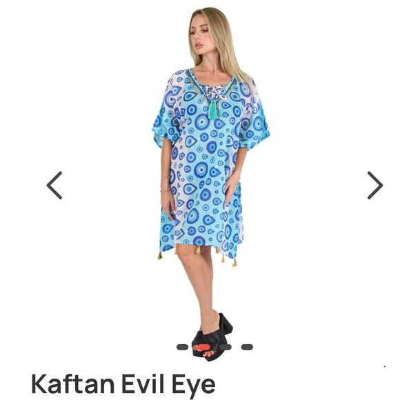 AquaBlue Evil Eye Kaftan Premium Collection By GVASILAKIS.GR Designed in Greece - Picture 10 of 10